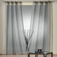 heimtexland ® Dekoschal Organza Streifen Anthrazit Grau Ösenschal Vorhang HxB 235x135 cm Transparent Typ744