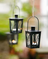 2x Mini Laterne aus Metall +  Glas, schwarz, Teelichthalter, Hängelaterne, Metalllaterne, Gartenlaterne, Windlicht, Garten-Deko für Draußen wetterfest