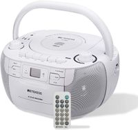 Retekess TR621 Tragbarers CD-Player Boombox Stereo mit AM FM-Radio, Kassettenspieler, Kassettenrekorder, Unterstützung von USB/TF/Kopfhörer, mit Fernbedienung (Weiß)