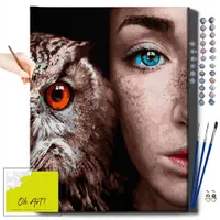 Oh Art! – Malen nach Zahlen Set – 40x50cm, mit Holzrahmen und Pinseln "Eule und Mädchen" DIY