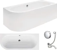 VBChome Badewanne 170 x 75 cm Acryl SET Schürze Siphon Wanne Ecke Eckbadewanne Weiß Design Modern Viega Simplex für 2 Personen Rechts