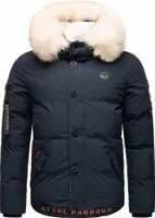 Stone Harbour Herren Winterjacke Steppjacke Parka Teddyfell warm gefüttert Kapuze Halvaar Navy mit Weißem Fell Größe. XXL