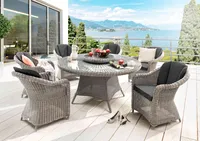 Destiny Sitzgruppe MALAGA LUNA 6 Sessel+Tisch Ø150x75cm+Drehteller vintage weiß
