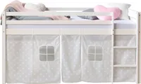 Homestyle4u detská podkrovná posteľ 90x200 biela so závesom hviezdičiek