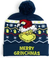 The Grinch Strickmütze für Jungen und Mädchen - Merry Grinchmas Kinder Wintermütze mit Bommel Mütze Blau