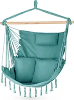 Outtec® Hängesessel mit 3 Kissen - 100x130x75cm, bis 140 kg - Boho Fransen Sessel, Sitzsack, Schaukel für Outdoor, Garten, Balkon, Zuhause - Grün