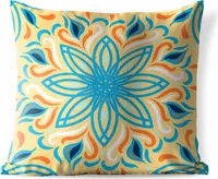 MuchoWow® Outdoor Kissen - Blume - Blätter - Blau - 60x60 cm - Wetterfest - Lounge Kissen - Dekoration - Schlaf Kissen