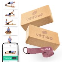 Vesta+ Yoga Block Kork 2er Set mit Yoga Gurt, Yogablock Kork , Nachhaltiges Yoga Zubehör aus Kork & Baumwolle