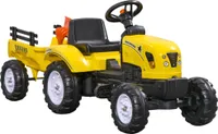 HOMCOM Traktor na pedały z przyczepą Samochód na pedały Traktor dla dzieci na pedały Pojazd do zabawy dla dzieci od 3 lat na zewnątrz, do ogrodu, metalowy Żółty 133 x 42 x 51 cm