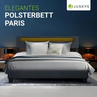 Juskys Polsterbett Paris 160 x 200 cm Kunstleder mit LED & Lattenrost - Grau