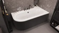 Eckbadewanne Badewanne Avita BLACK&WHITE RECHTS 180X80 mit Füßen ,  Ablaufgarnitur ( mit Schwarze Schürze)