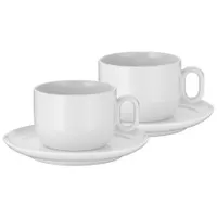 WMF Barista Cappuccino Kaffeegeschirr Set, je 2 Tassen und Untertassen, Stilvoll, Standsicher, Stapelbar, Ergonomisch, Spülmaschinengeeignet,  Germany, 0695949440