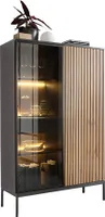 MIRJAN24 Vitrine Sento WTSZ104, Wohnzimmer Standvitrine mit 2-Drehtüren und Schublade, LED-Beleuchtung, Schwarze Untergestell aus Metall (Farbe: Schwarz Graphit / Wotan)