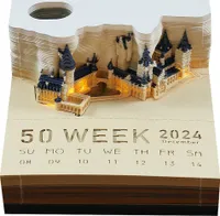 2024 Kalender Tischkalender 3D Notizblöcke mit Lichtern Memo Pad Papier Büros Scrapbooking Papier Schnitzen Geschenk Weihnachtsgeschenk Kunst