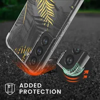 kwmobile Necklace Case kompatibel mit Samsung Galaxy S22 Hülle - Silikon Cover mit Handykette - Gelb Grau Transparent Dschungel