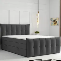 Boxspringbett SALERNO mit Bettkasten 180 x 200 cm Webstoff Grau Anthrazit Bett Bettkasten Taschenfederkern