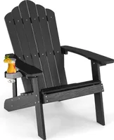 COSTWAY Adirondack Stuhl mit Getränkehalter, wetterfester Gartenstuhl, Gartensessel aus Kunststoff, Outdoor-Stuhl für Garten, Terrasse, 170 kg Tragfähigkeit (Schwarz)