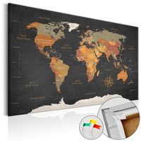 Korková nástěnka - Tajemství Země - Mapa 120x80cm pro děti  Canvas plátno, korek, dřevo    do ložnice a obýváku, do dětského pokoje digitální UV tisk s vysokým rozlišením béžová, šedá, oranžová dřevěný rám UV stabilní barvy tištěný obraz nástěnky