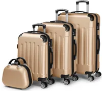 FCH Gepäcksets 4 Teilig Kofferset mit Beautycase ABS Koffer Trolleys Hartschalenkoffer Reisekoffer mit 4 Rollen, Kofferset-XL-L-M-Kosmetikkoffer