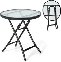 Glas-Gartentisch klappbar, Esstisch aus gehärtetem Glas, Couchtisch, Terrassentisch tragbar (rund)