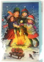 Adventskalender 12 x 17 cm, mit Glitzer  4 Kinder am Lagerfeuer