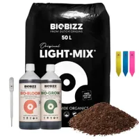 BioBizz Light-Mix Erde-Set – Grow-Bloom 250ml - inkl. Dosierpipette und 3 Pflanzenschilder