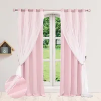 2er Set Vorhang Blickdicht Ösen Doppelschicht,Verdunklungsvorhang Gardine Fensterdeko Schlafzimmer Wohnzimmer Kinderzimmer Rosa B 132x H 160cm