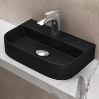 doporro Waschbecken  Gäste-WC matt schwarz Aufsatzwaschbecken Hängewaschbecken Keramik 380x235x80mm Handwaschbecken Waschschale Waschtisch Brüssel003