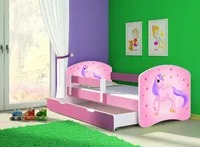 ACMA Jugendbett Kinderbett Junior-Bett Komplett-Set mit Matratze Lattenrost und Rausfallschutz Rosa 17 Pony 140x70 + Bettkasten
