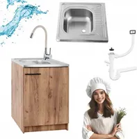 Stamar | Küchenschrank, mit Spüle und Armatur, Goldene Eiche, 60 cm, Beiger flexibler Wasserhahn