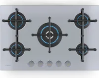 Klarstein Illuminosa 5 Gaskochfeld - 5 Sabaf-Brenner, Edelstahl, 4 kW Wokbrenner, Elektrische Zündung, Flammenausfallschutz, Für Flüssig- & Erdgas, 76x13x50 cm