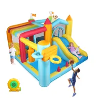 FCH Hüpfburg aufblasbar mit Gebläse,Wasserrutsche, 320x310x200cm,Springburg Outdoor, Wasserpark mit Trampolin