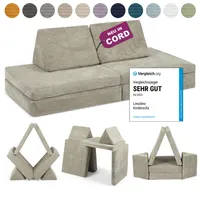 Linodino Spielsofa Cord - Kindersofa | Kinder Couch als Kuschelecke und Indoor Spielplatz | Kinder Sofa aus Schaumstoff Bausteinen I Kieselgrau