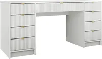 MIRJAN24 Schreibtisch und Schminktisch Tireno Bis, Schlafzimmer Kosmetiktisch mit neun Schubladen, Goldfarben Aluminiumgriffe (Farbe: Weiß Velvet)