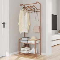 Věšák na kabáty kovový moderní s háčky + stojan na boty 57cmx 30cmx165cm volně stojící věšák na oděvy stojan na boty (hnědý) pro studentské koleje obchod s oblečením ložnice předsíň