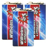 3 x Wilhelm Lithium 9V Block Batterie Rauchmelder 6LR61 9 Volt Batterien