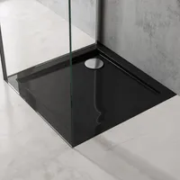 doporro Duschtasse Duschwanne 70x70x4 flach aus Acryl in Schwarz Quadratisch DIN-Anschlüsse für bodenebene Montage geeignet Faro1