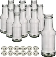 gouveo 12er Set Glasflasche 250 ml Barbecue mit Schraubdeckel TO38 silberfarben - Kleine Glasflasche 0,25 l mit Schraubverschluss - Saftflasche