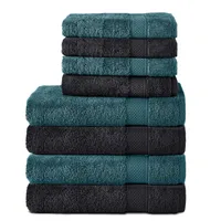 Komfortec 8er Handtuch Set aus 100% Baumwolle, 4 Badetücher 70x140 und 4 Handtücher 50x100 cm, Frottee , Weich,Groß, Schwarz/Petrol