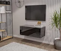 Wohnwand Schwarz Full Hochglanz TV Lowboard 90 cm Hängeschrank TV Board Hängend Schrank Fernsehschrank TV Bank Wohnzimmer Möbel  Modern Wandschrank
