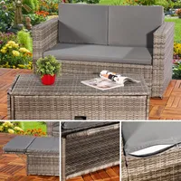 Gartensofa Fußbank Lounge Polyrattan Outdoormöbel Sitzgarnitur Couchset grau