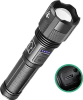 Jasná LED baterka - 5 režimov - Nabíjanie cez USB - Súčasťou balenia je dobíjacia batéria - Záložná batéria AAA - Funkcia zoomu