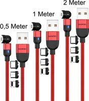 Sada 3 magnetických nabíjecích kabelů (0,5 metru+1 metr+2 metry) SOONTEC magnetický nabíjecí kabel otočný o 360°&180° se 3 zástrčkami Micro USB/ USB-C/ Lightning 2,4 A nabíjecí kabel (červený)
