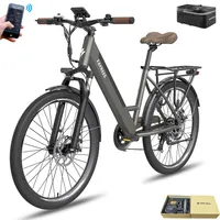 E-Bike MTB 26 Zoll Rostfreie Aluminiumlegierung Akku 36 V 14,5 Ah 522 Wh bis zu 90 - 110 km Wasserdicht IP54 mit 7 Gang, Grau