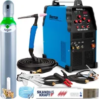 Sherman TIG 201 AC/DC - HF WIG Schweißgerät AC DC mit Fernsteuerung, 4m SR26 WIG-Schweißbrenner, 2T/4T und MMA - Set Professional