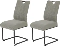 2er Set Esszimmerstuhl Merkur XL - Bezug Breitcord Grau - Rundrohr Schwingergestell Schwarz - Komfortsitz Federkorb - 140kg belastbar -