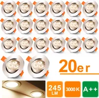 20er LED Einbaustrahler Deckeneinbauleuchte  Warmweiß 3W Set Einbauleuchte Deckenleuchte Einbauspot Deckenspot IP20 245LM Spots
