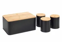WENKO Brotkasten Set mit 3 Vorratsdosen, schwarz - Deckel aus Bambus - 4-teiliges Vorratsset