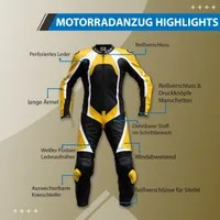 Einteiler Motorradkombi Lederkombi aus Büffelleder echtleder Kombi , Größe:56/2XL, Farbe:Orange