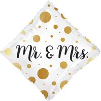 1 Folienballon Hochzeit Herz Mr & Mrs  weiß gold Punkte 45 cm ungefüllt Ballongas geeignet